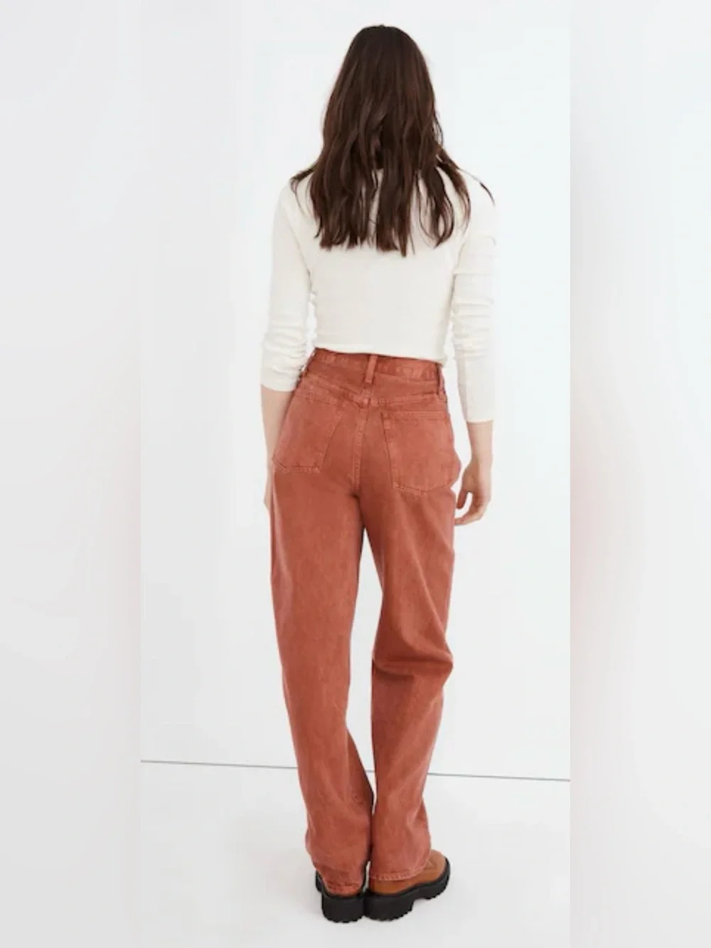 Madewell garments dyed weathered brick baggy straight jeans